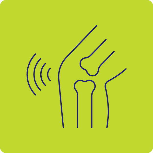 Illustration of a joint with radiating lines, representing a painful swelling.