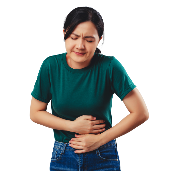 Woman holding hands on stomach