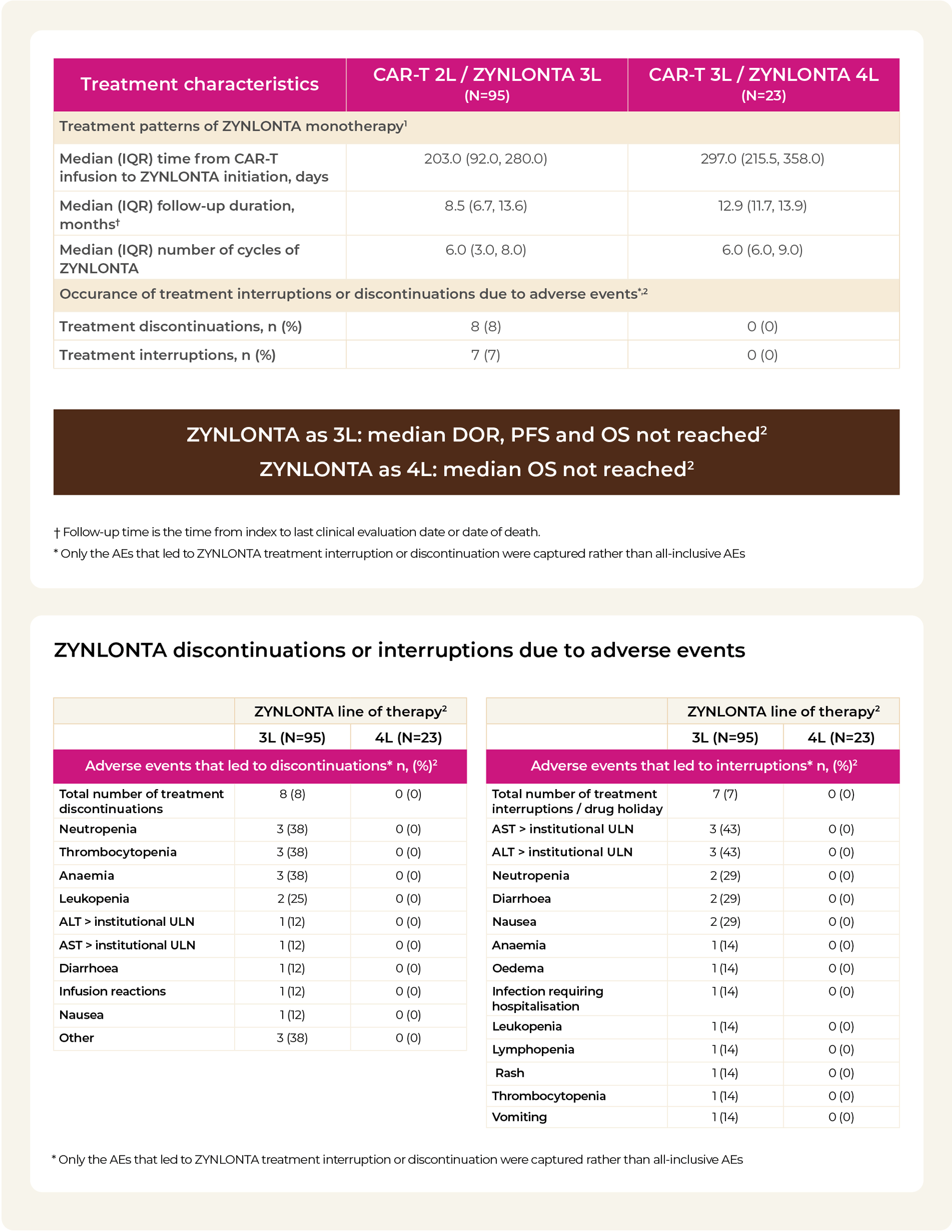 ZYNLONTA treatment characteristics and discontinuations
