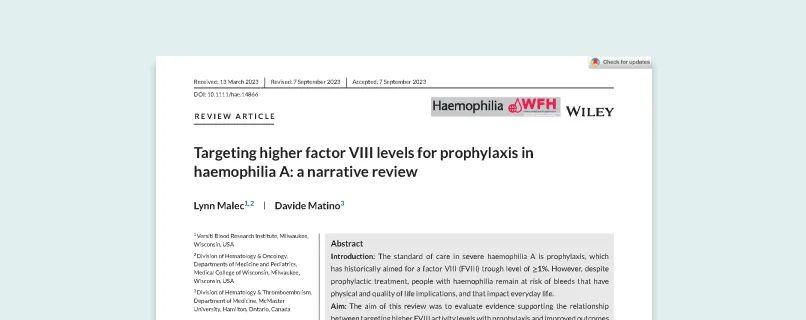 Cover of the publication "Targeting Higher FVIII Levels: a Narrative Review".
