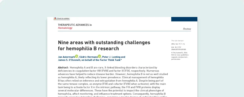 Cover of the publication "Outstanding Challenges in Haemophilia B Research".