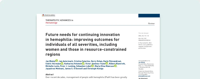 Cover of the publication "Future Needs for Innovation in Haemophilia".