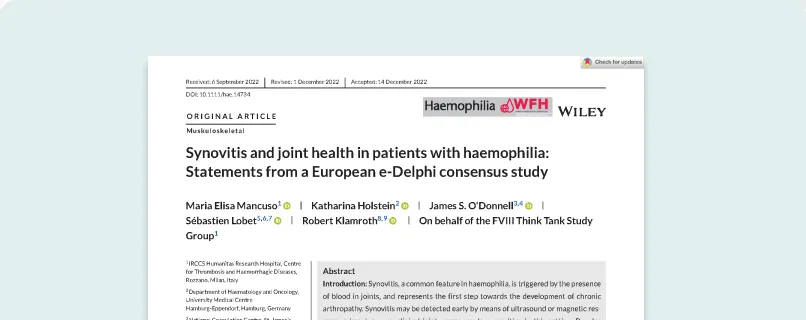 Cover of the publication "Synovitis and Joint Health in Patients With Haemophilia".