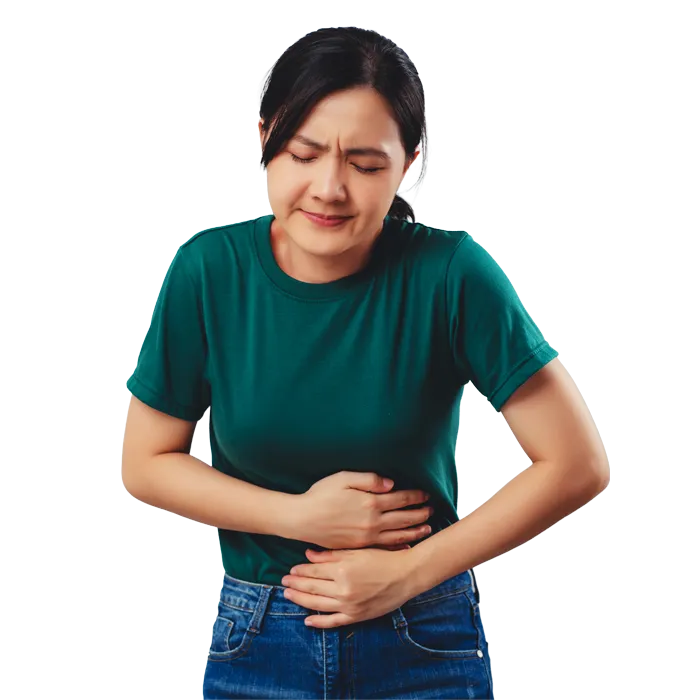 Woman holding hands on stomach